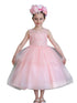 Big Girls Pink Illusion Neckline Lace Organza Junior Bridesmaid Dress 8-16 - SophiasStyle.com